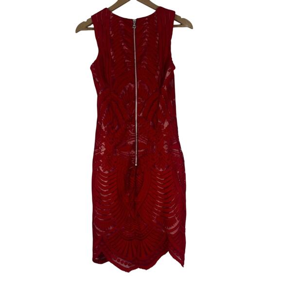 Bardot Sheath Mini Dress Womens 4 Red Lace Scalloped Cocktail Vampy Holiday Glam - Picture 5 of 7